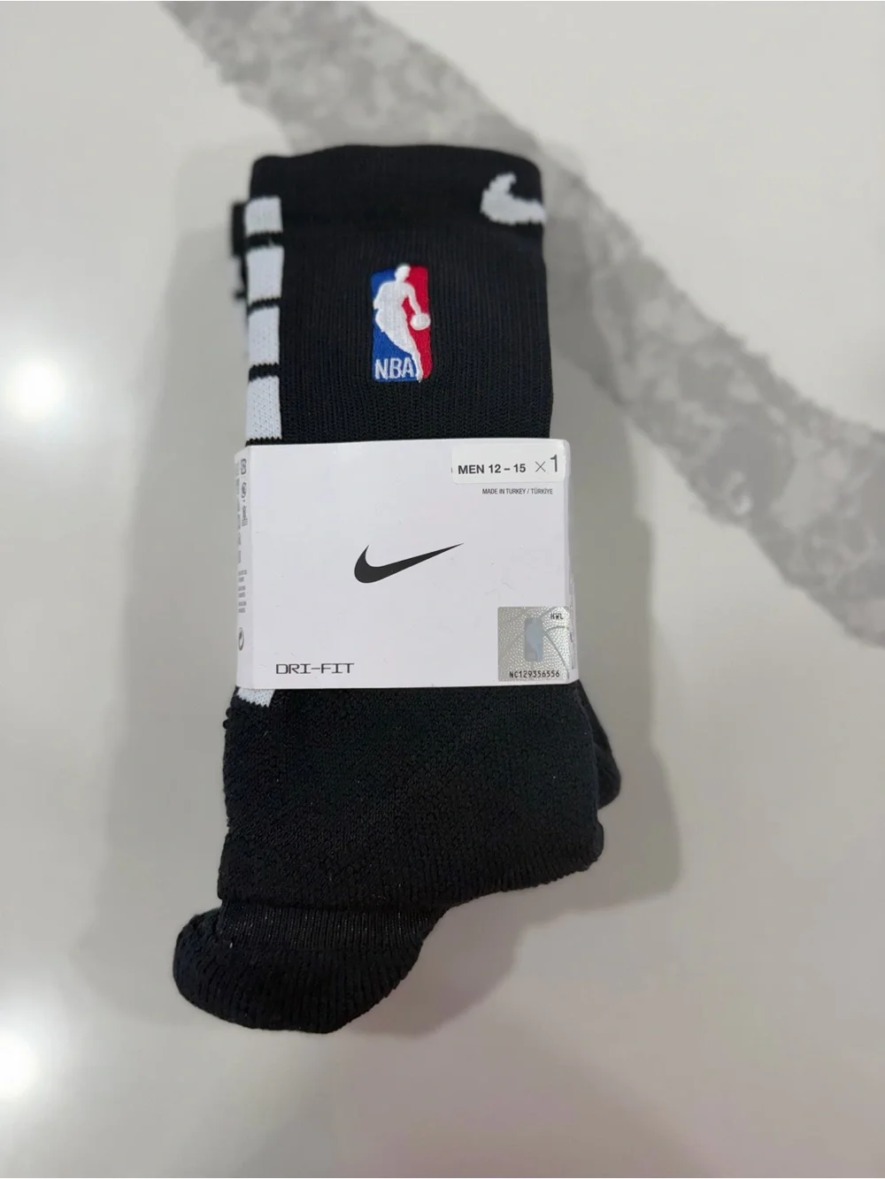 NBA Black Crew Athletic Socks with White Logos